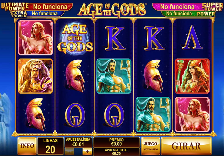 Panel de juego de la tragaperras con jackpot Age of the Gods.