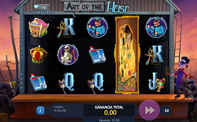 Panel de control de los giros gratis de Art of the Heist de Playson.