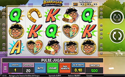 El panel de la versión móvil de la slot Barragan y los tesoros perdidos del parque en modo vertical