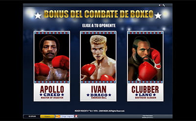 Menú inicial de la función ¡Bonus por K.O.! de Rocky slot de Playtech.