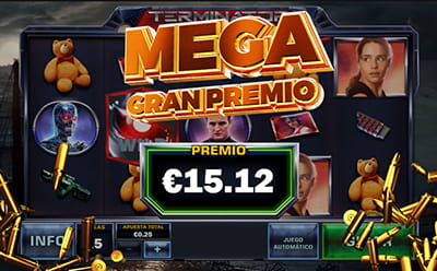 Celebrar un mega premio en la slot Terminator Genisys de Playtech.