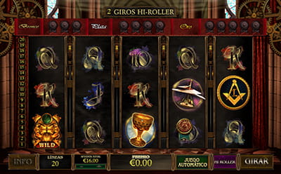 Panel de control de los giros en el modo HI-ROLLER de Da Vinci's Vault slot de Playtech