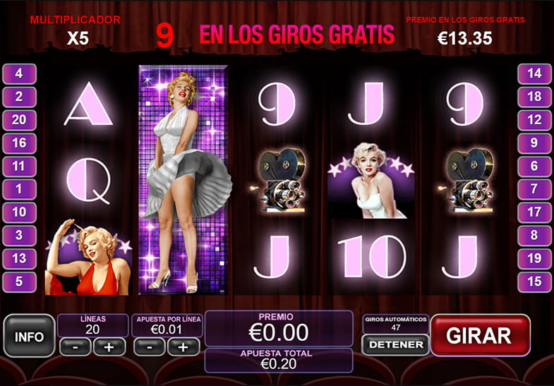 La slot Marilyn Monroe con símbolo Wild expandido en tres tambores mostrando una escena famosa sobre una alcantarilla.