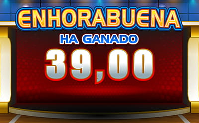 Letrero con felicitación por una ganancia de 39€ en la slot Basketball Star.
