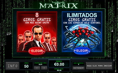 Giros gratis en dos modos de la slot The Matrix.