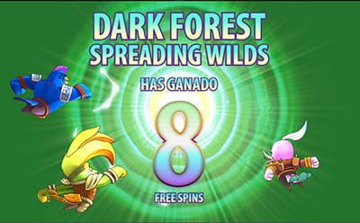 Pantalla con mensaje de ganar 8 giros gratis en la slot Wild Worlds de NetEnt