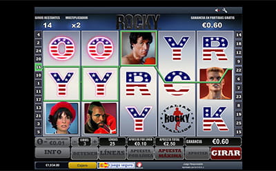 Menú de juego del juego de bonificación giros gratis de Rocky slot.
