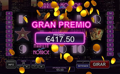 Felicitación por un gran premio en la slot Marilyn Monroe de Playtech.