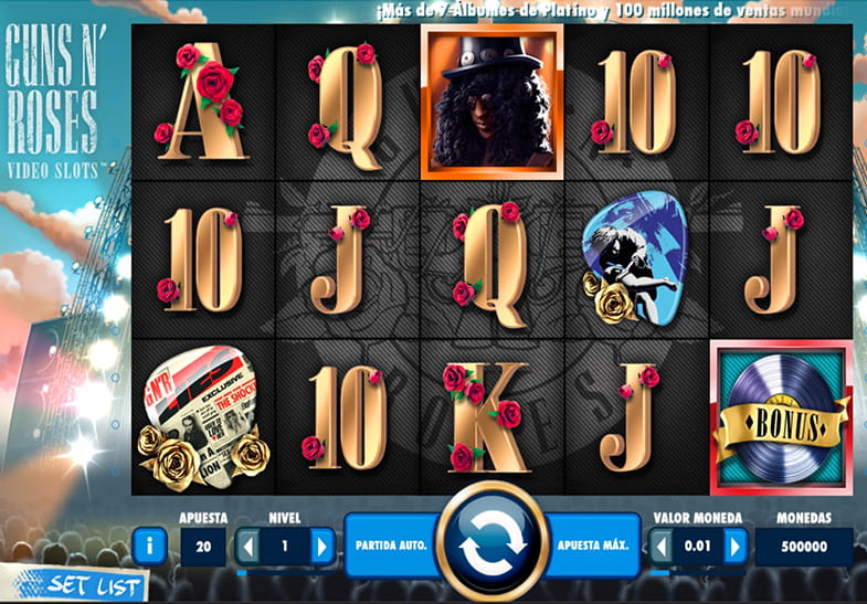 Panel de juego de la tragaperras Guns N´ Roses.