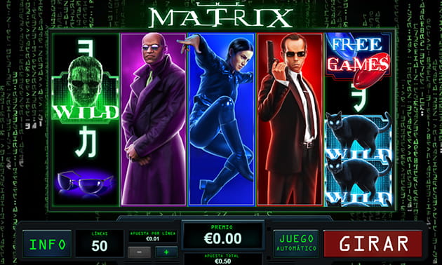 Pantalla inicial del juego principal en la slot The Matrix de Playtech.