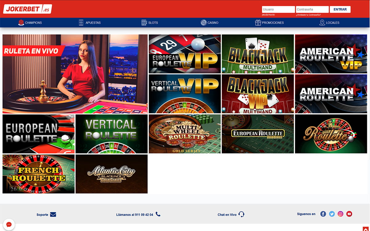 Página del casino Jokerbet con la selección de juegos de mesa