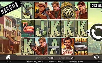 Panel de juego de Narcos slot de NetEnt en su versión móvil.