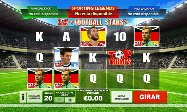 Pantalla inicial del juego principal en la slot Football Stars Sporting Legends de Playtech