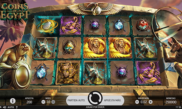 Inicio del juego principal de la slot Coins of Egypt de NetEnt