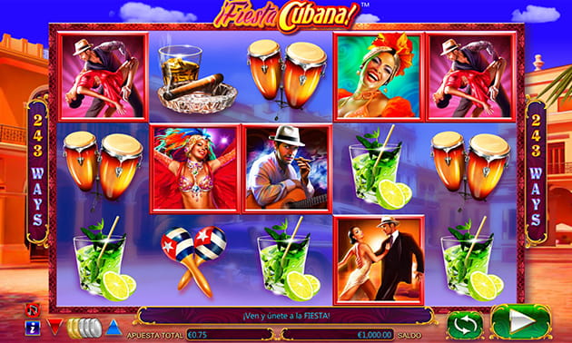 Pantalla inicial del juego base en la slot Fiesta Cubana.