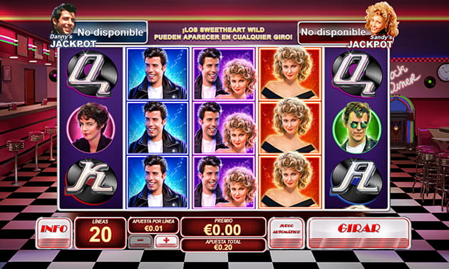 Pantalla inicial del juego principal en la slot Grease.