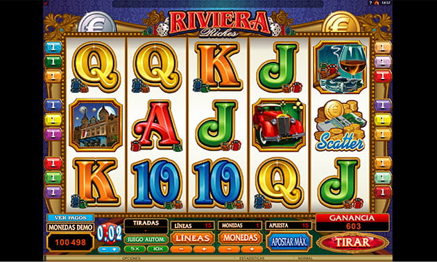 Panel de juego de Riviera Riches slot de Microgaming