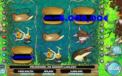 Ganancia del mayor premio en la función Bonus de Trilero en la slot RF Big Catch