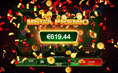 Pantalla de la slot Ronnie O' Sullivan con felicitación de Mega premio