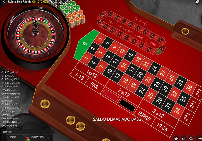 Mesa de la ruleta Bola Rápida en Betsson casino.