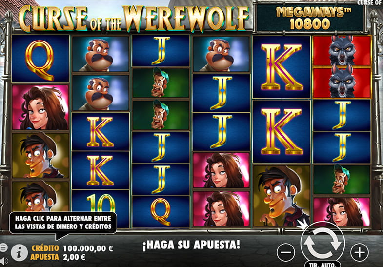 Pantalla inicial de la tragaperras Curse of the Werewolf Megaways.
