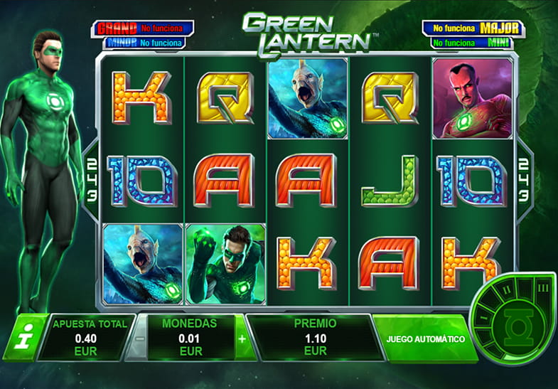 Panel del juego principal de Green Lantern slot.