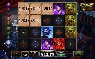 Pantalla de la slot Legacy of the Wilds con símbolos Wild Página.