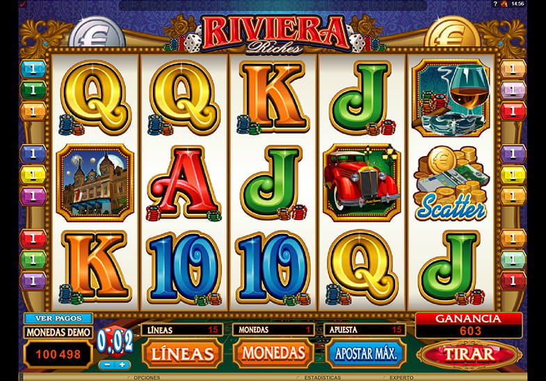 Panel de control de Riviera Riches de Microgaming.