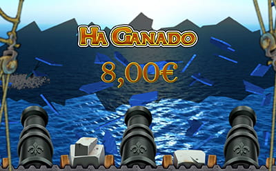 La etapa Bonus Barcos en la tragaperras Treasures of the 7 Seas, premiando con una ganancias de 8€.