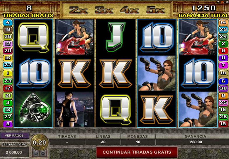 Panel principal de la tragaperras Tomb Raider Secret of the Sword