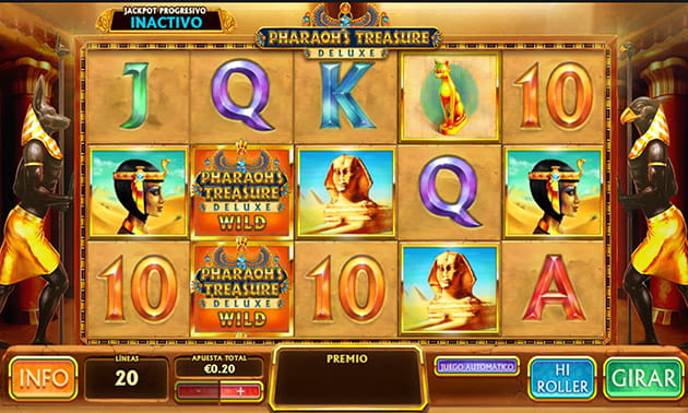 pantalla inicial de la tragaperras Pharaoh's Treasure Deluxe de Playtech