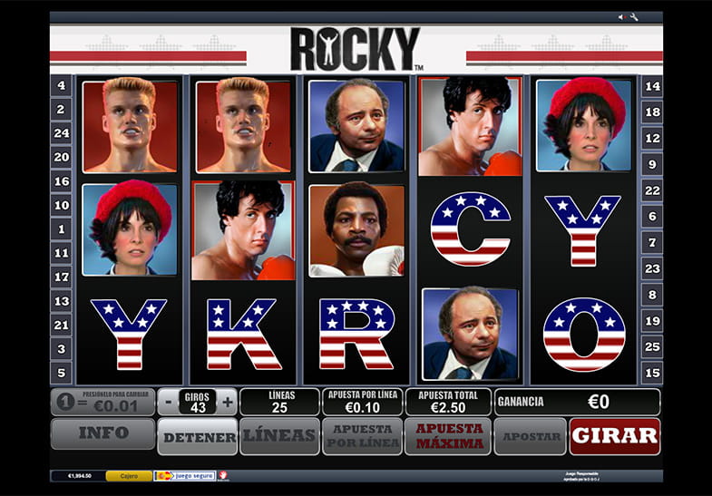 Panel de juego de Rocky Slot de Playtech