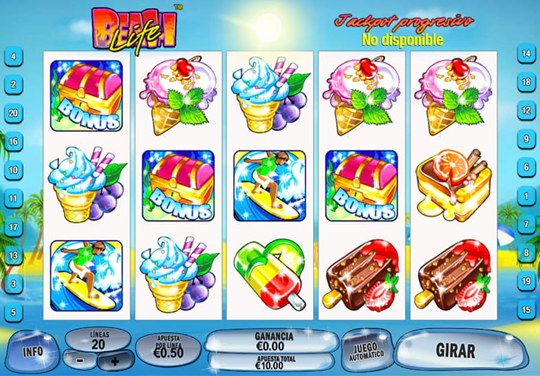 Panel del juego principal de Beach Life.