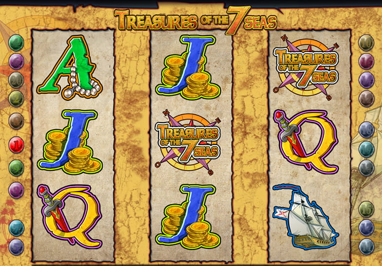 Versión de prueba gratis de la slot Treasures of the 7 Seas de R. Franco.