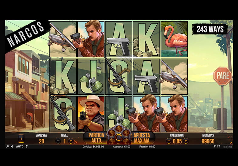 Panel del juego principal de Narcos de NetEnt
