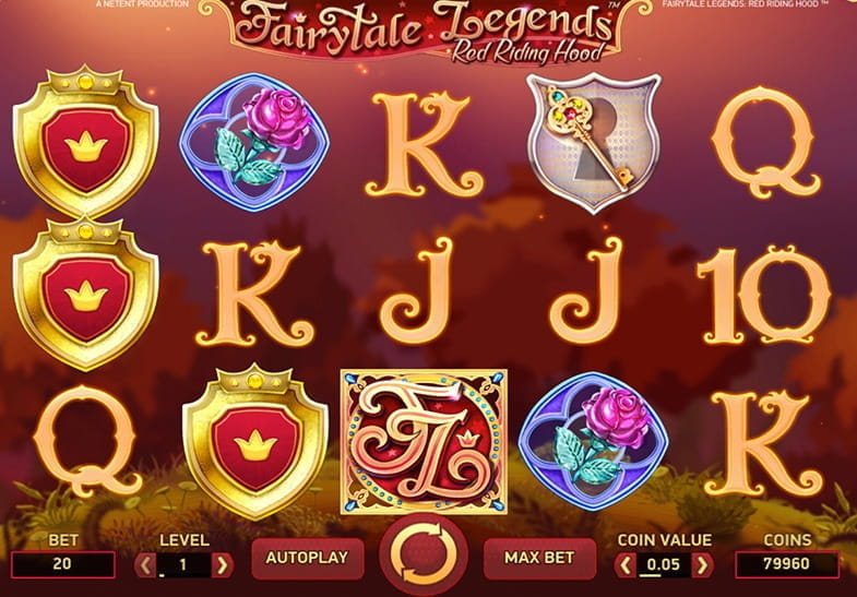 Écran initial du jeu de machine à sous Fairytale Legends Red Riding Hood de NetEnt