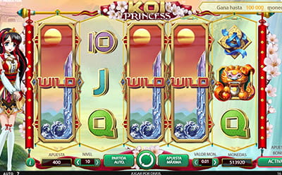 Símbolos Wild Reels en la slot Koi Princess que cubren tambores 1, 3 y 4