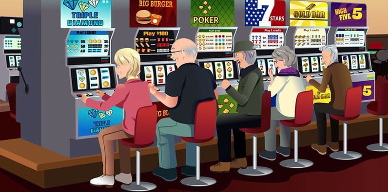 Personnes âgées jouant dans un casino.