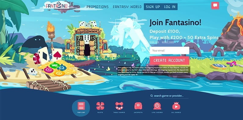 Page d'accueil du casino Fantasino