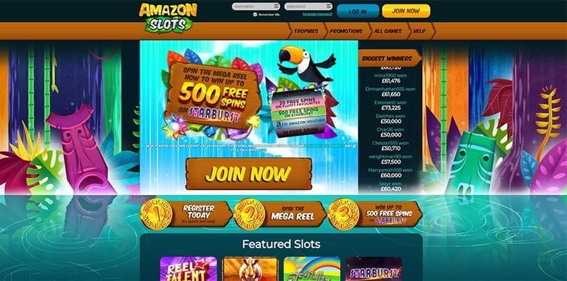 Page d'accueil du casino Amazon Slots