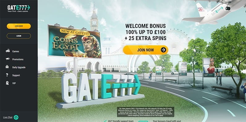 Page d'accueil du casino Gate777