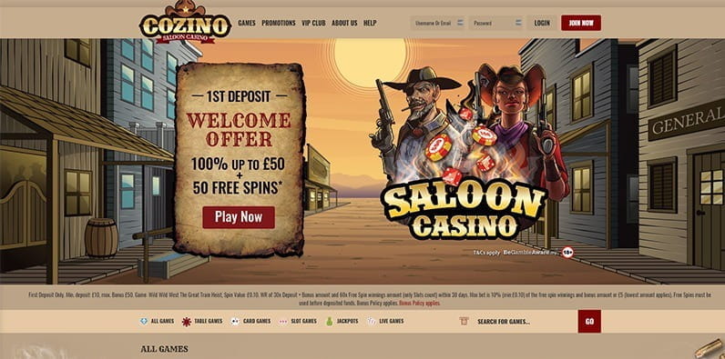 Page d'accueil du casino Cozino