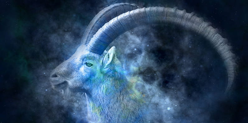 Un macho cabrío dibujado a fondo de un cielo nocturno