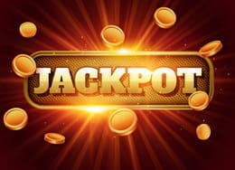 La palabra 'Jackpot' y monedas de tragaperras