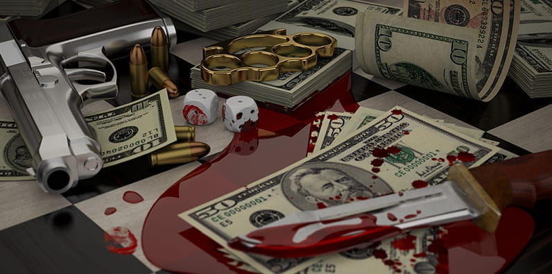 Un revolver et des dollars américains sur une table