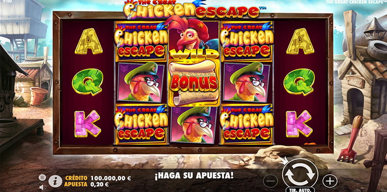 Tragaperras temática de granja The Great Chicken Escape, desarrollada por Pragmatic Play 