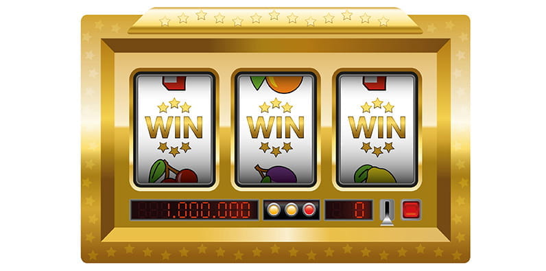 Une machine à sous à trois rouleaux avec des symboles gagnants de jackpot