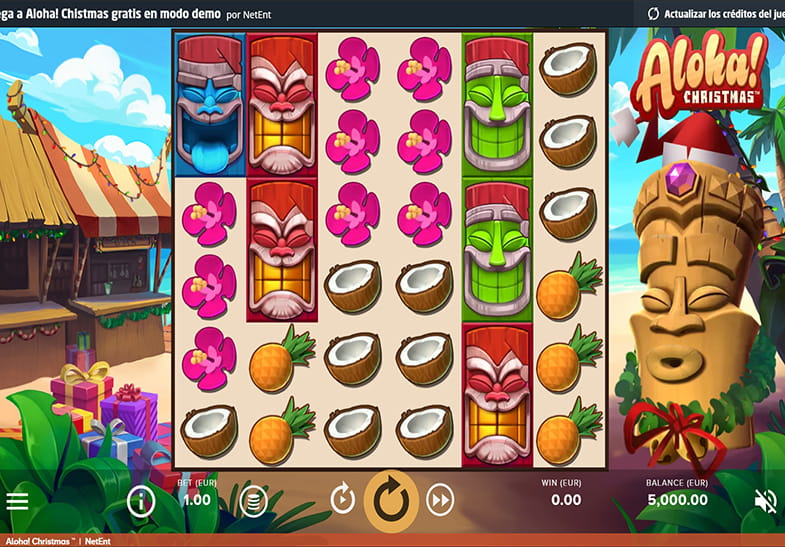 Pantalla inicial de la slot Aloha! Christmas de NetEnt