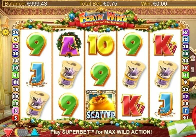 Pantalla de inicio de la slot Foxin Wins a Very Foxin Christmas